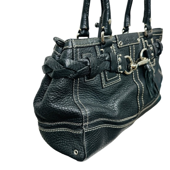 COACH Hampton F13084 Braided Trim Tassle Black Pebble Leather Handbag - Picture 3 of 13